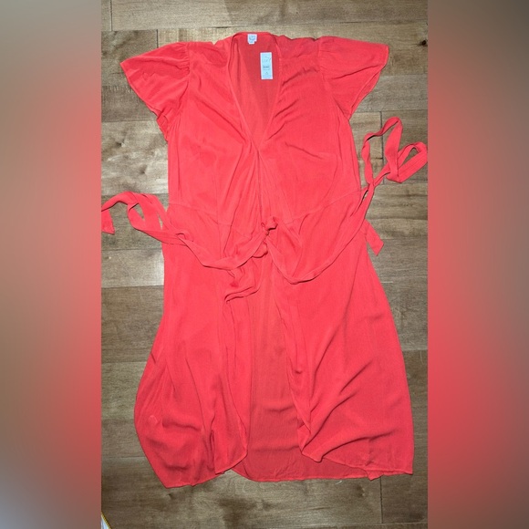 LOFT Dresses & Skirts - (NWT) Loft Beach Orange/Coral Short Sleeve Maxi Dress Tunic Snap Closure 18 Plus